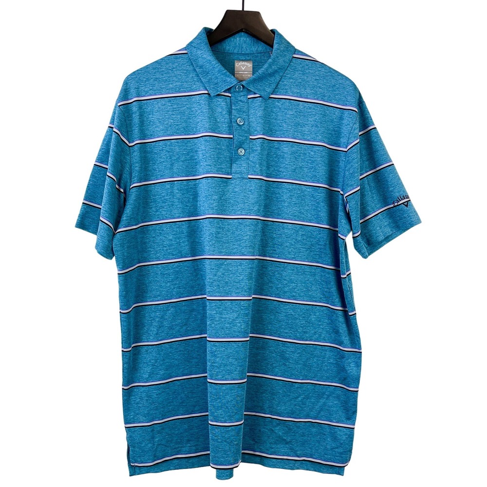 Callaway Opti-Dri (L) Mens Golf Polo Shirt Stripe Blue Stretchy